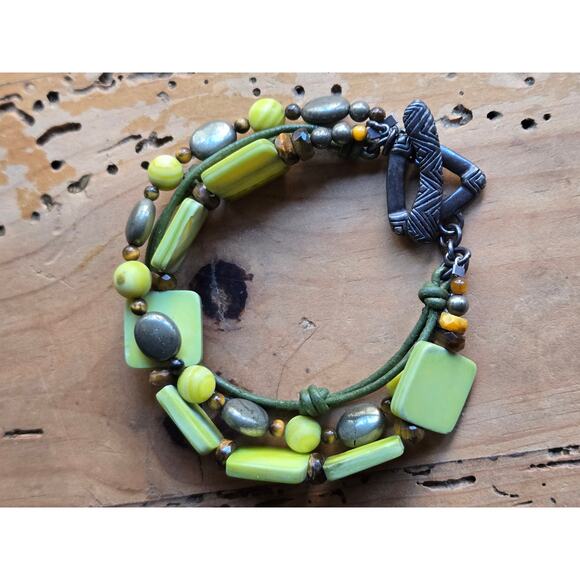 SILPADA Sterling Silver Green Mother of Pearl Multi Strand Toggle Bracelet B1132 - Picture 7 of 7